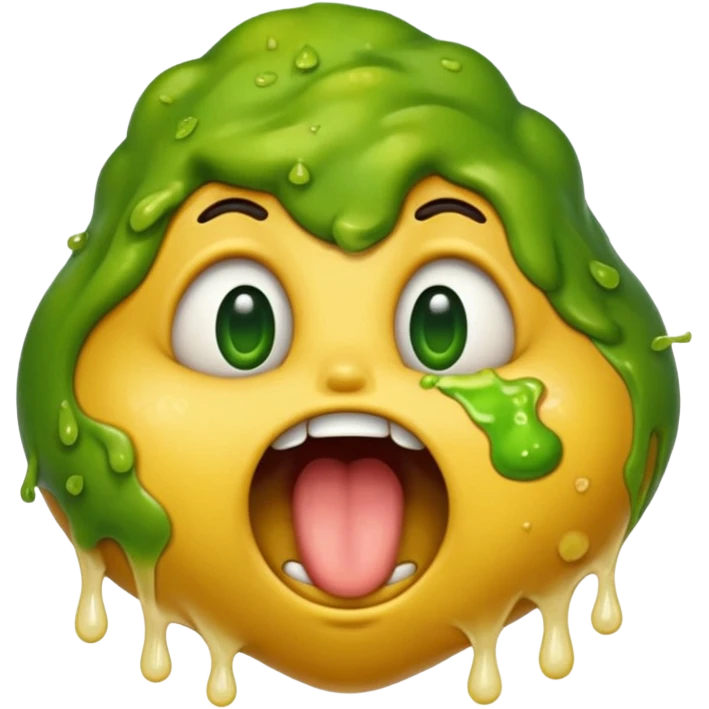 classic yellow puking face emoji, eyes squinting, mouth wide open, lots of green vomit, very expressive, closely matching the reference image emoji