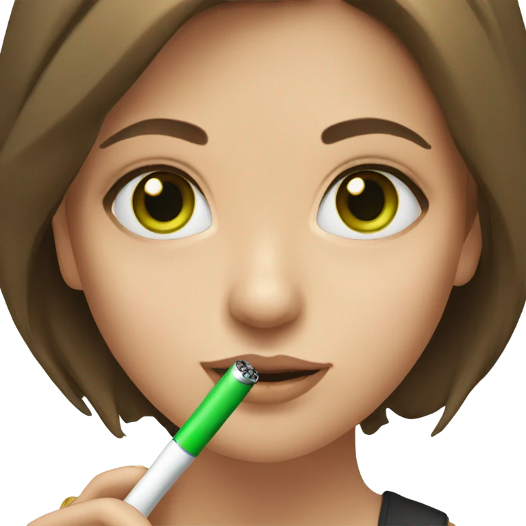 girl with brown hair and green eyes with electric cigarette emoji