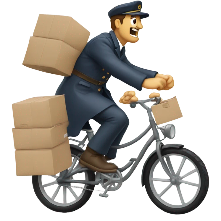 Postal Dude riding a bike with petitions flying out of his trenchcoat emoji