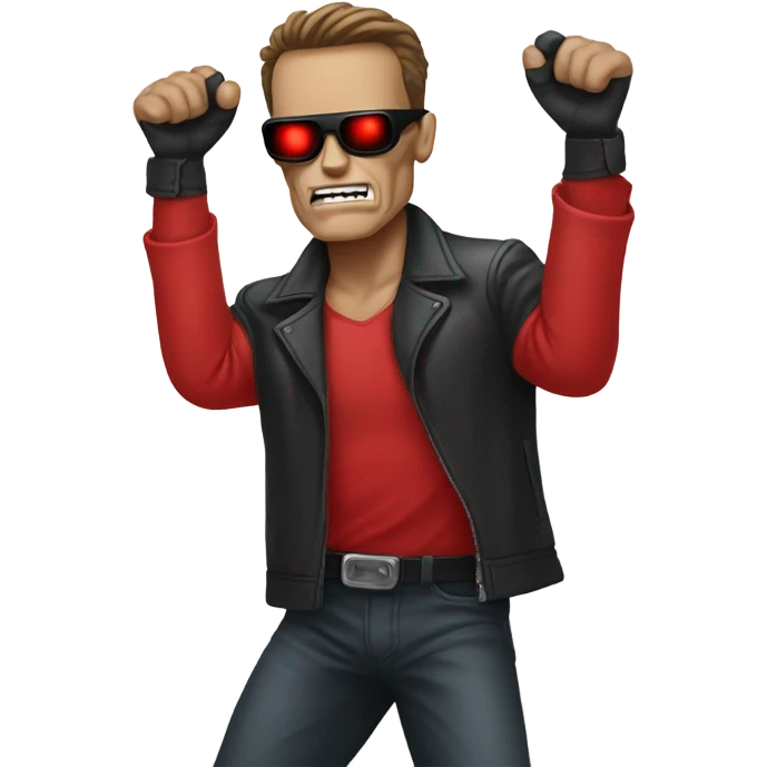 Terminator dancing with small red cloth in each hand emoji