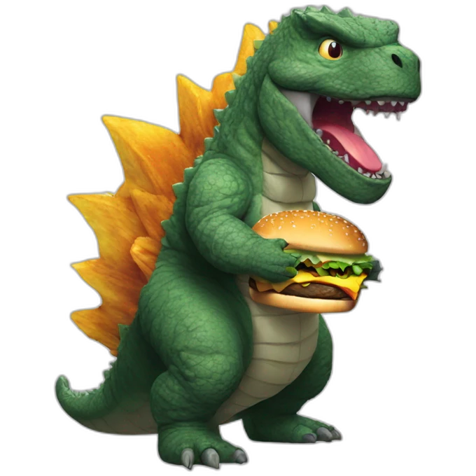 Godzilla eating a burger emoji