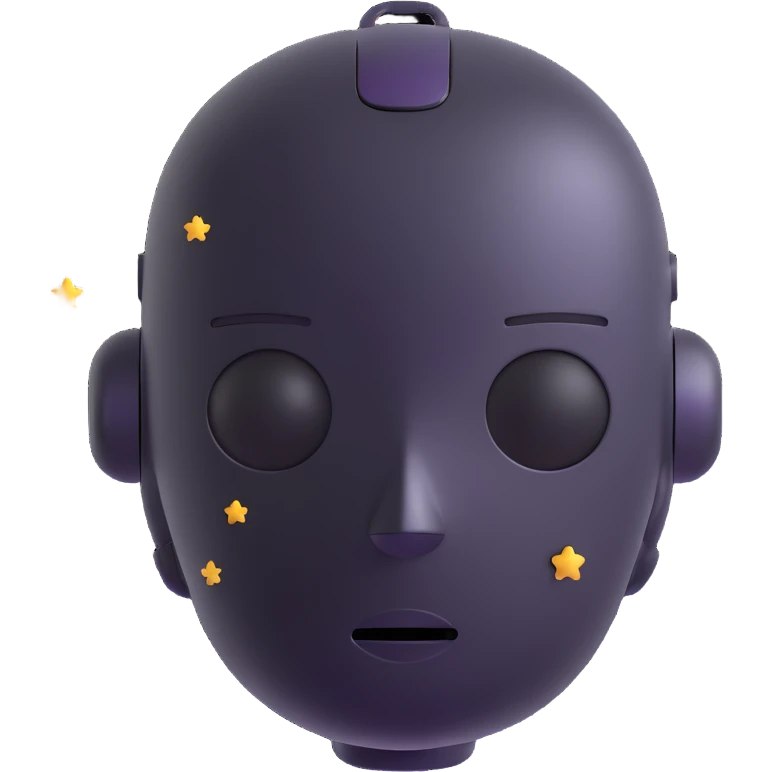 minimalist 3D cartoon-style icon of a dreaming robot head with eyes closed, soft features, small stars floating around, simple clean lines emoji