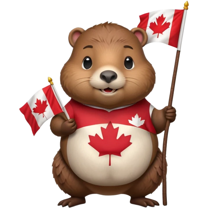 Hyperrealistic Pixar-style chubby beaver, holding a realistic canadian flag, still life, high detail, colorful. 4k, no emoji faces, no emoji icons, no human figures, 300 dpi emoji