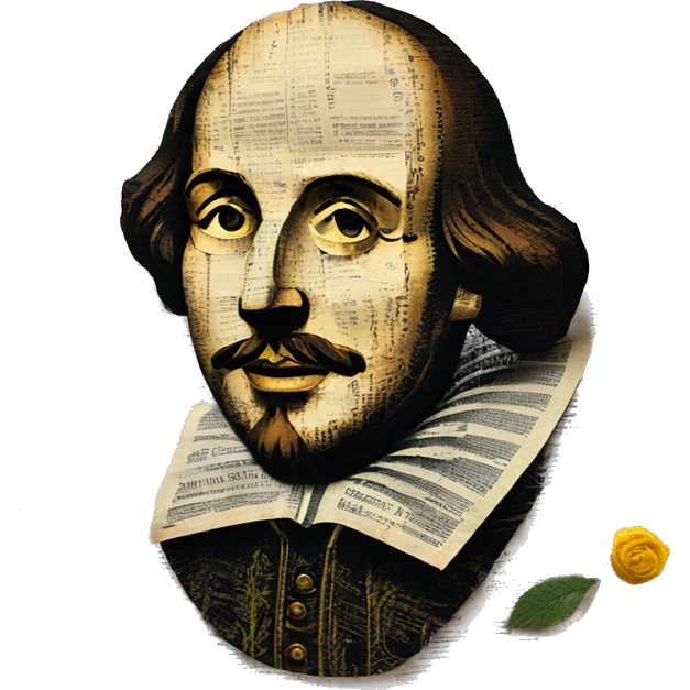 Shakespeare made of newspaper cuttings 420 hemp roses flowers plants leaves emoji