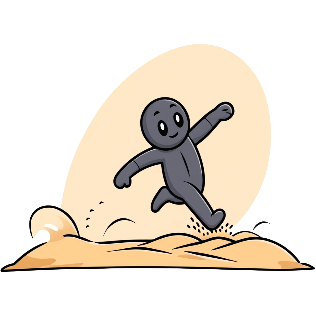 cartoon person tiptoeing and hopping quickly across hot beach sand with steam rising from footprints emoji