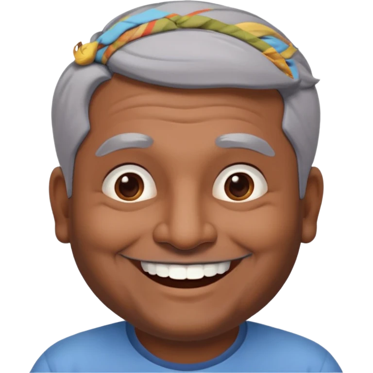 50 yr old indian man, dark skin, grey hair, big smile, white teeth, chubby, no moustach emoji