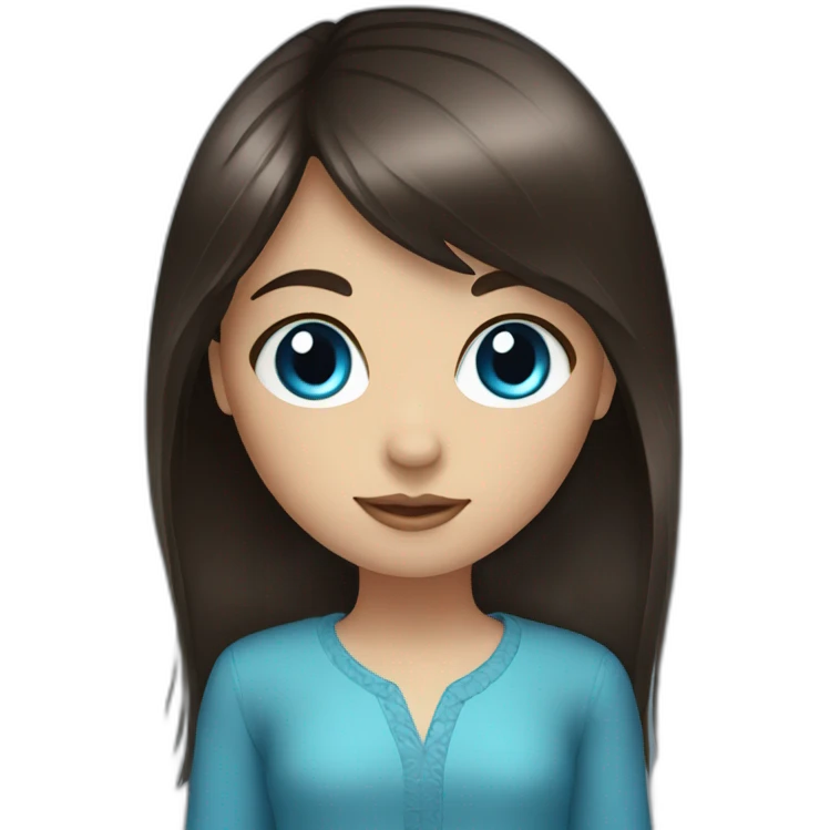 Dark brown long hair fringe girl with blue eyes emoji