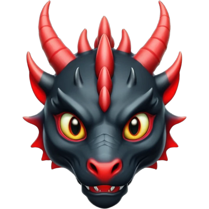 Un dragon noir aux yeux rouges et noir, puis des grandes cornes d'obsidiennes, style anime emoji