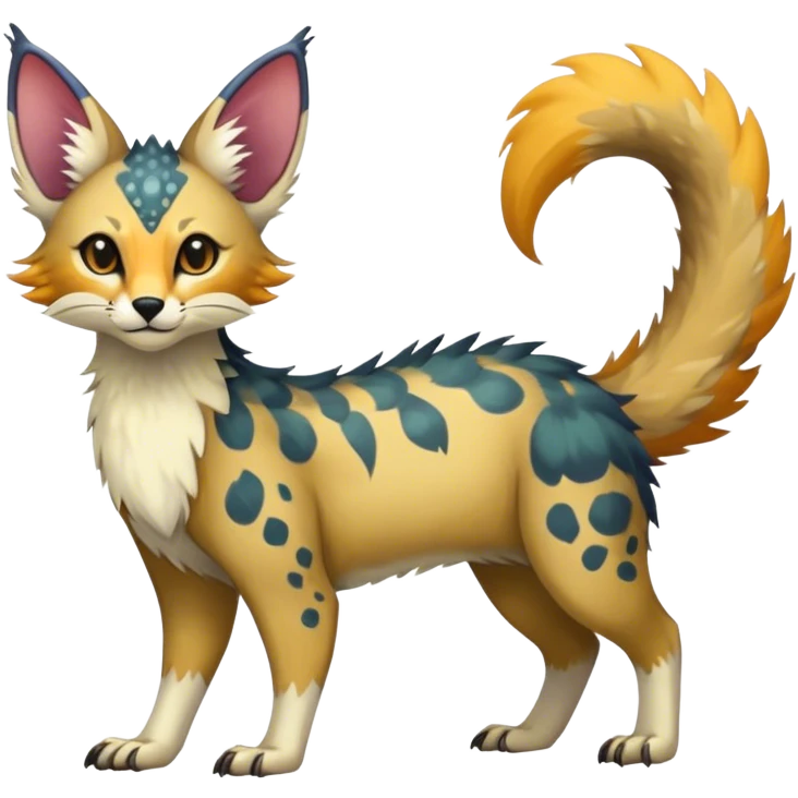 Feral Rare Fantasy colorful Vernid-Trico-species by LiLaiRa, random markings, tufted tail, tufted ears, full body emoji