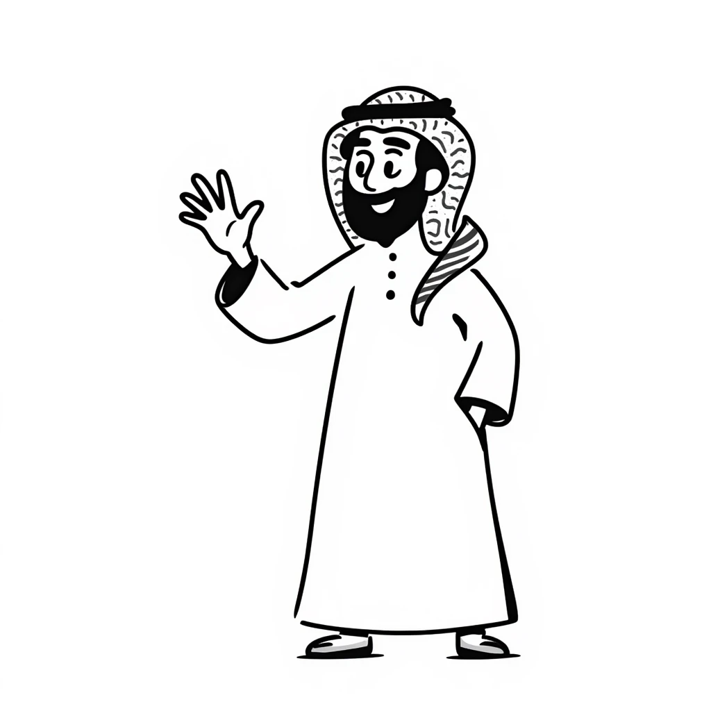 Saudi man wearing traditional clothing, waving emoji