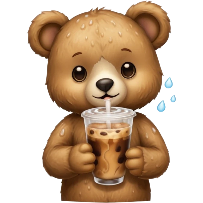 Teddy bear drinking iced coffee emoji