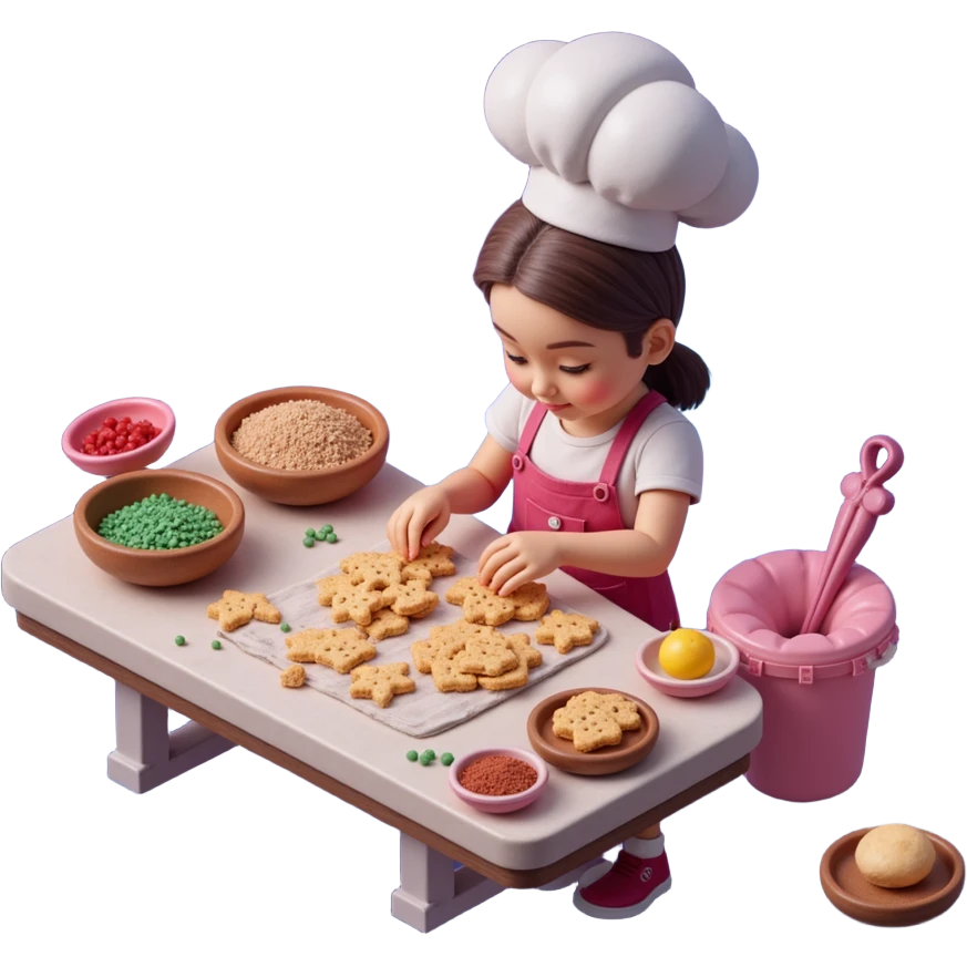 An interstellar baker crafting cookies in zero gravity, using stardust and planetary spices. The kitchen orbits a nebula, with floating tools and anti-gravity dough. UI features galactic swirls, shimmering constellations, and planetary icons. emoji
