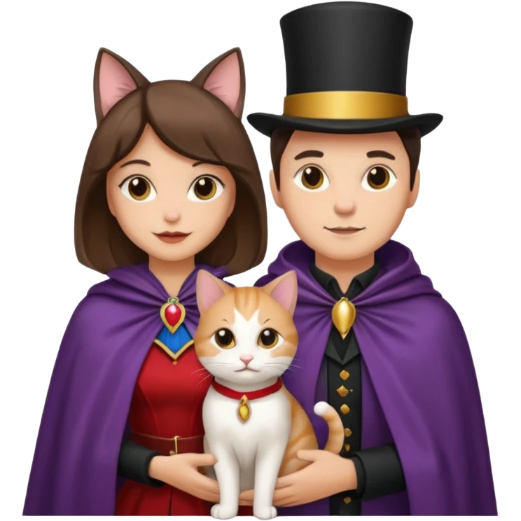 magician couple and their pet cat emoji