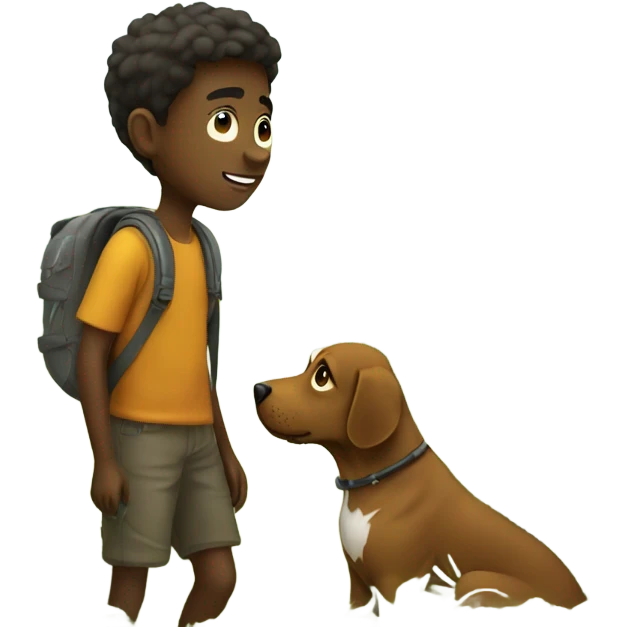 boy in nature with dog emoji