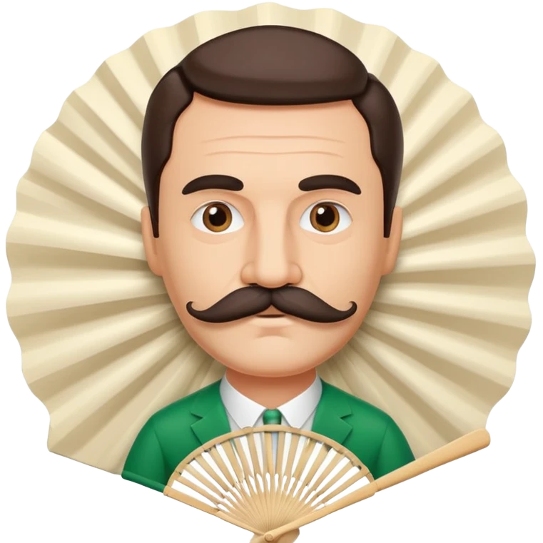 Folding paper fan with an Italian man with mustache printed as decoration on the fan surface emoji