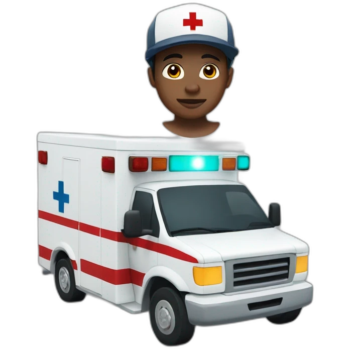 Ambulance yung man with white skin and brown hair and a cap emoji