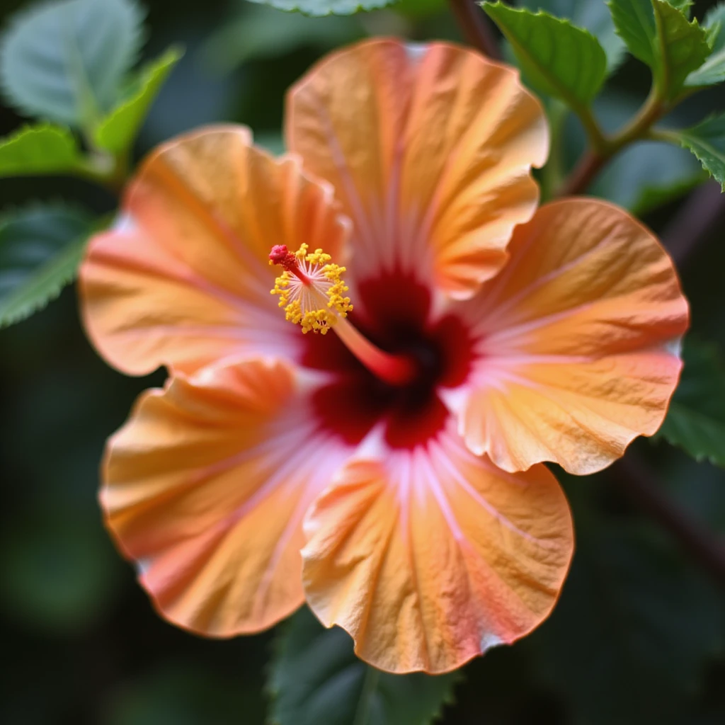realistic orange and pink hibiscus flower, soft natural lighting, close-up emoji