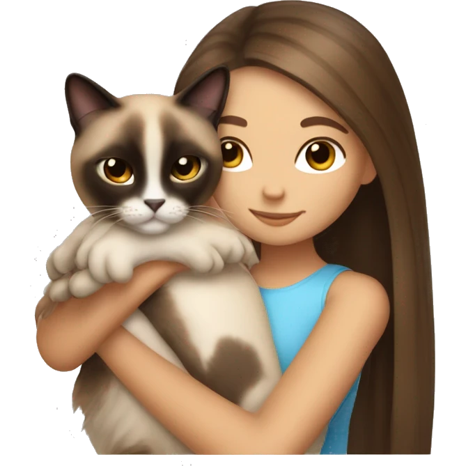  Siamese cat cuddling brown long hair girl emoji