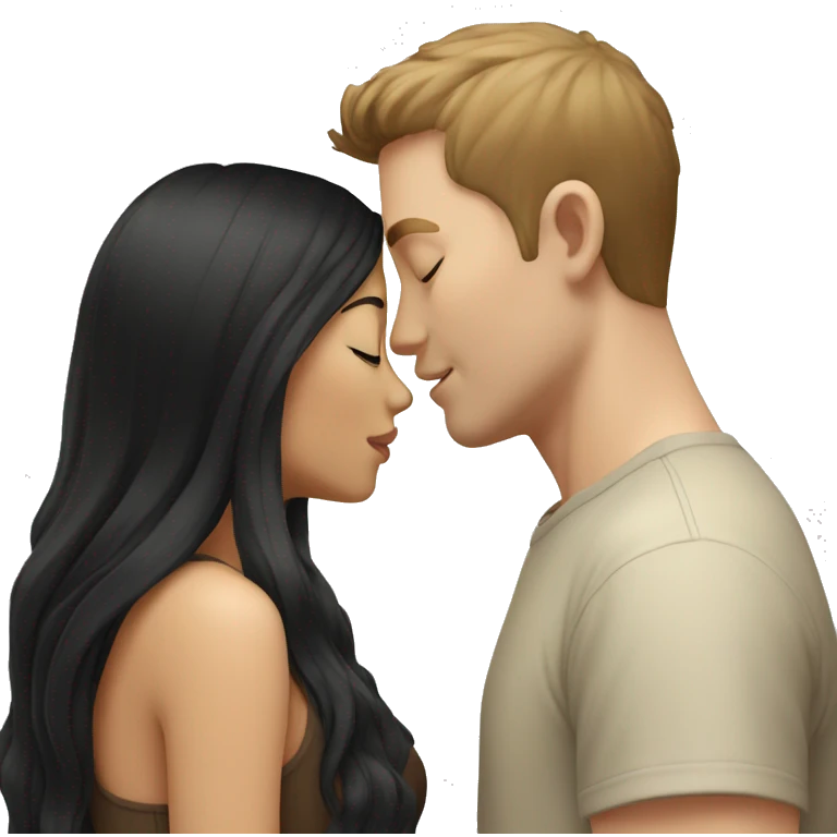 white man with brown hair kissing asian girl with black hair emoji