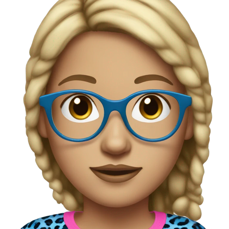 a blonde brown hair girl with blue leapard glasses and pink top emoji