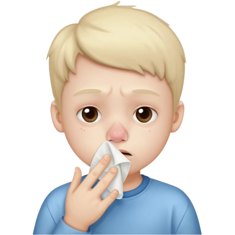 sick kid with tissue on nose and fever emoji