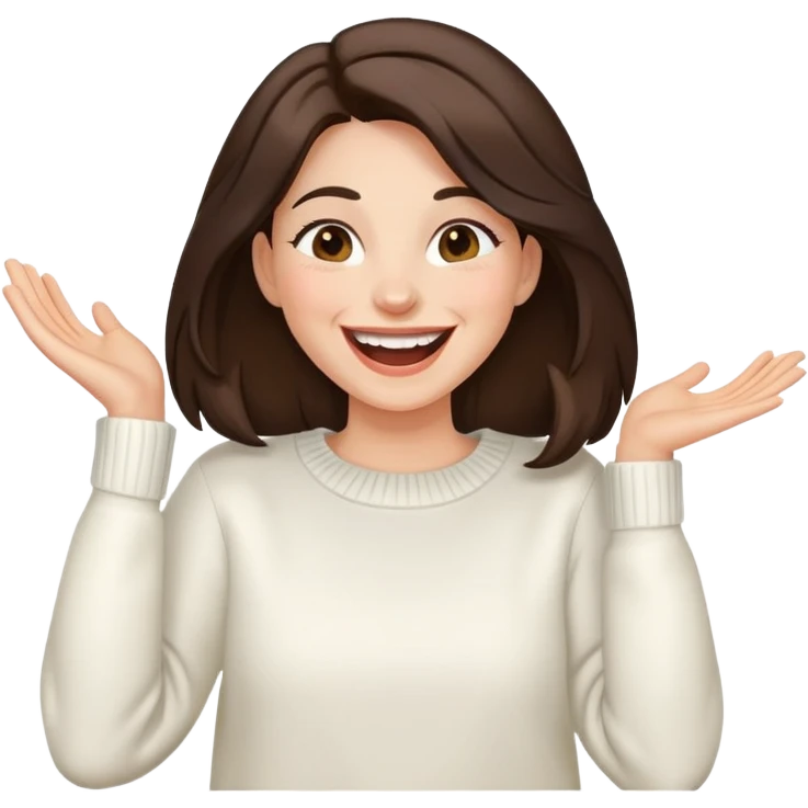 brunette white sweater laughing emoji