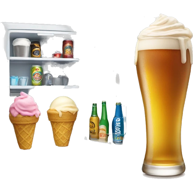 minifridge with beer and ice cream emoji