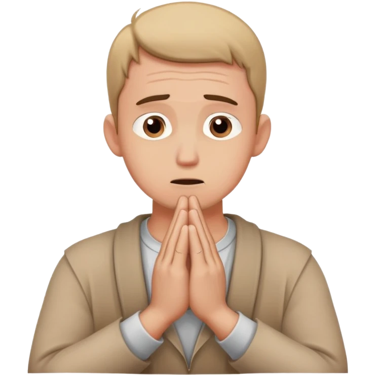 anxious man with hands clasped together in prayer position with worried expression emoji