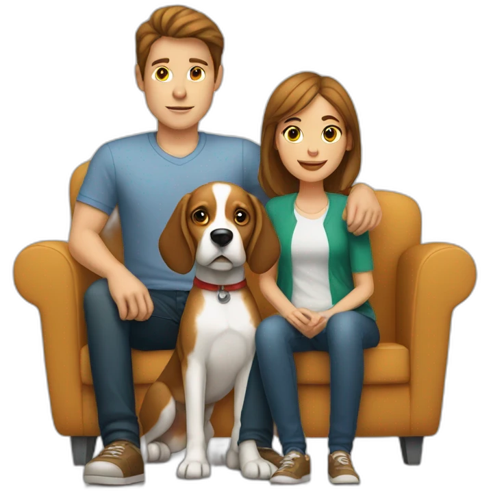 Brown hair White boy and girl with beagle Sit on couch emoji