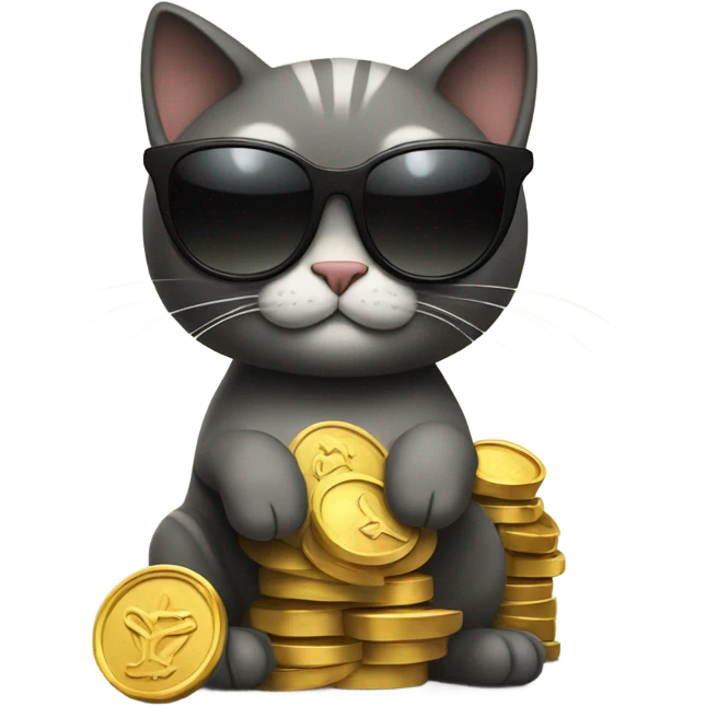 cat in brutal dark glasses with a bag of gold coins emoji