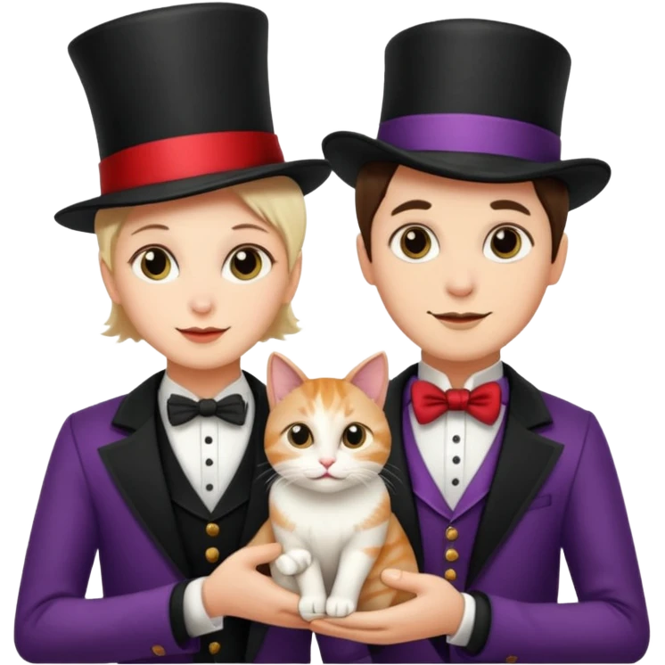 magician couple and their pet cat emoji