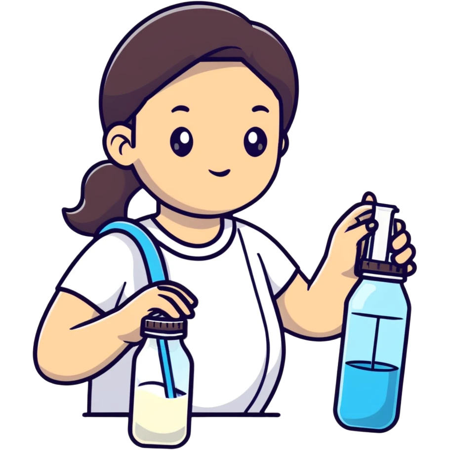 Mom holding milk bottle and vaccine syringe emoji
