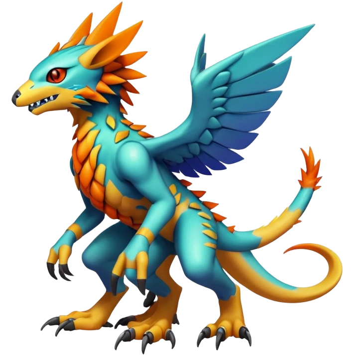  colorful warm-colored hot lush exotic modern cyber-Fakémon-Digimon-Trico-Vernid-creature (full body) emoji