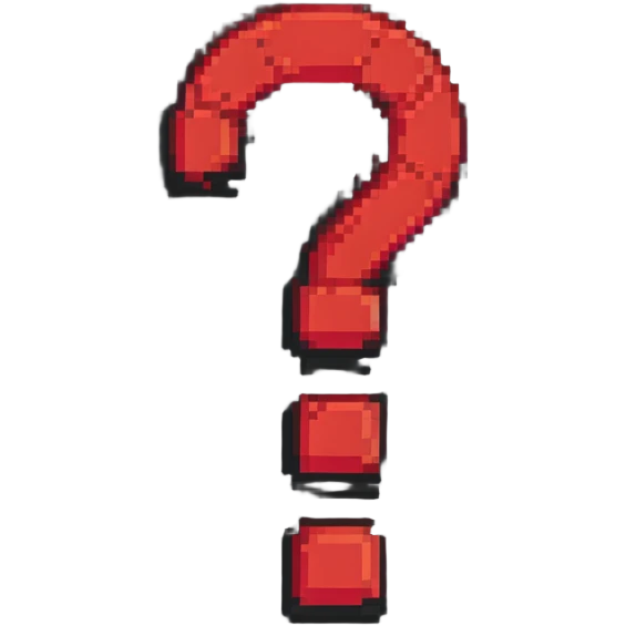 Red question mark with black background in pixel art emoji
