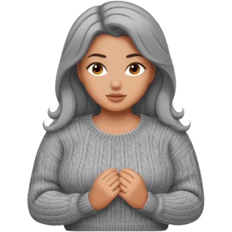 Design a woman’s grey sweater for a voluptuous woman. Only design the sweater. Remove the woman emoji