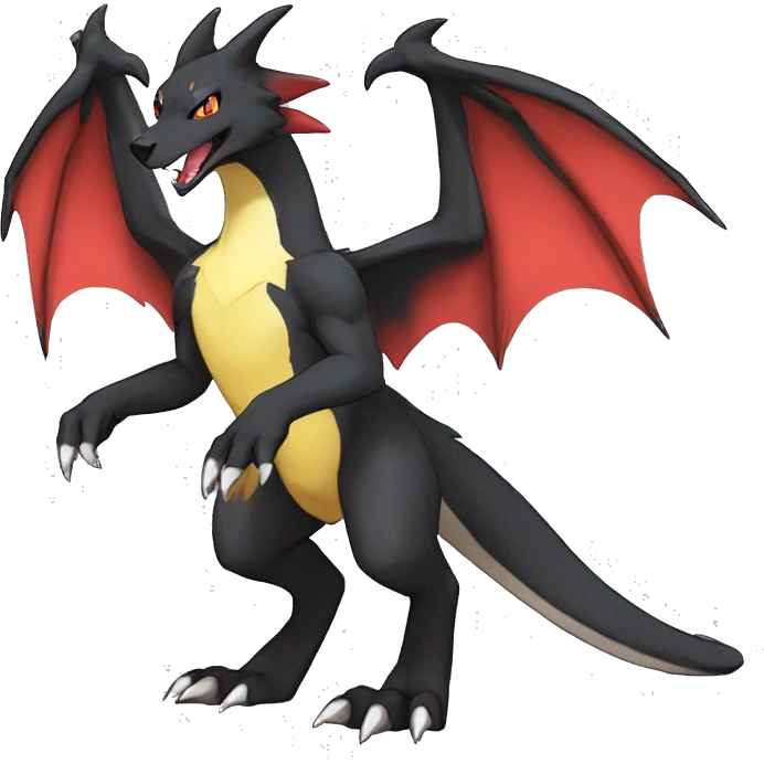 Anthro Cute cool black red white yellow nargacuga-Charizard-sergal-wolf animal hybrid Fakemon full body emoji