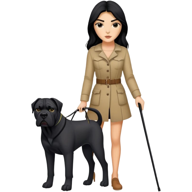 Kendall Jenner with long black hair holding a black Cane Corso dog emoji