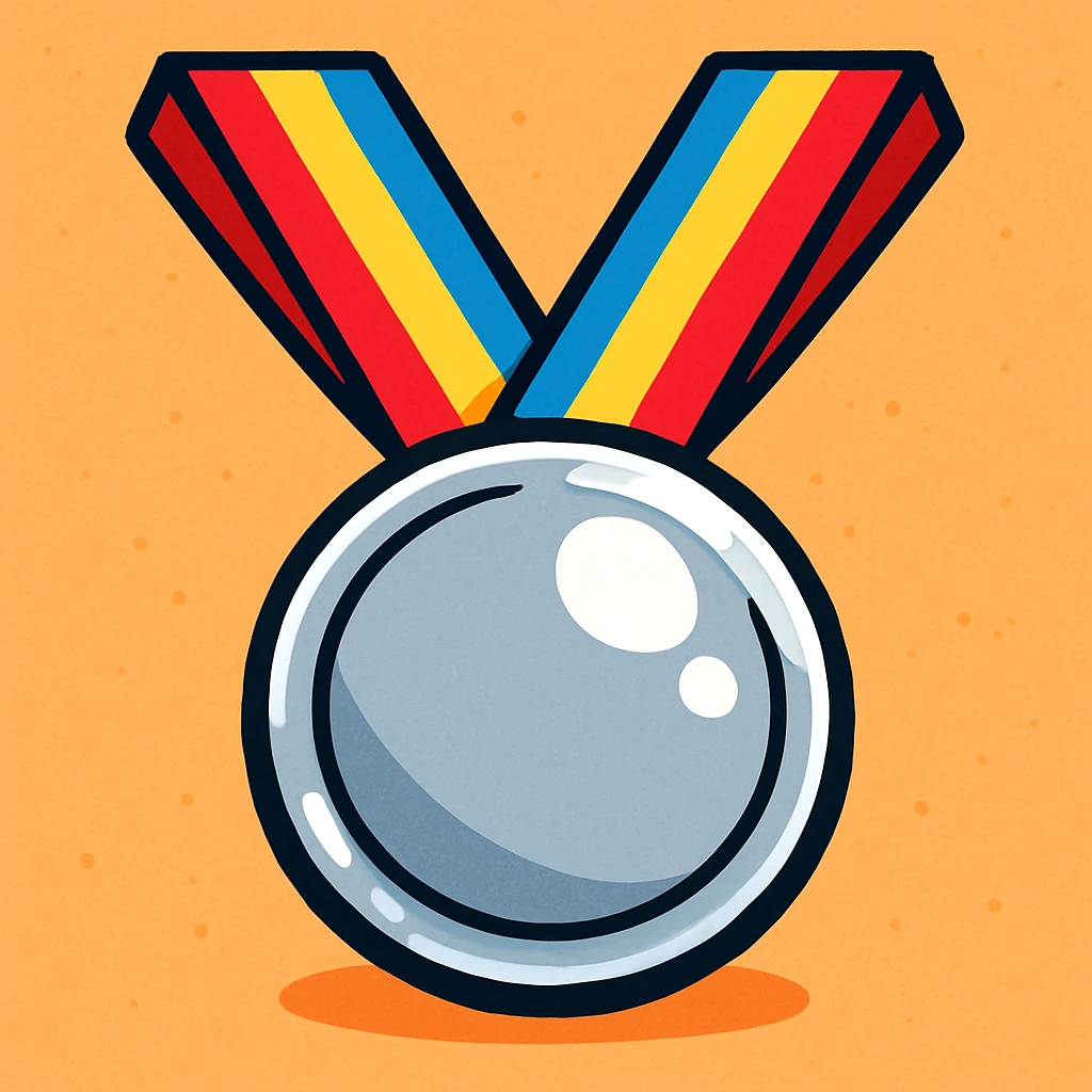 stylized cartoonish silver medal with bold highlights, no text emoji