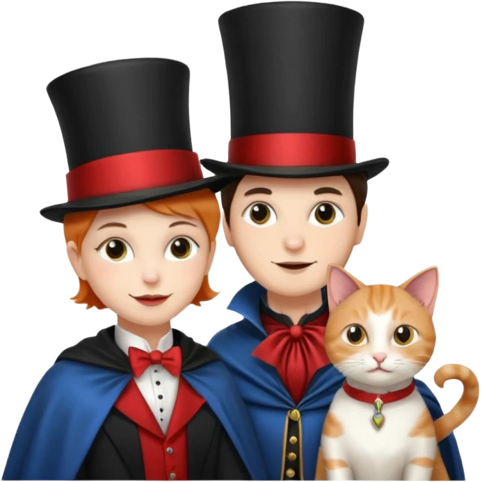 magician couple and their pet cat emoji