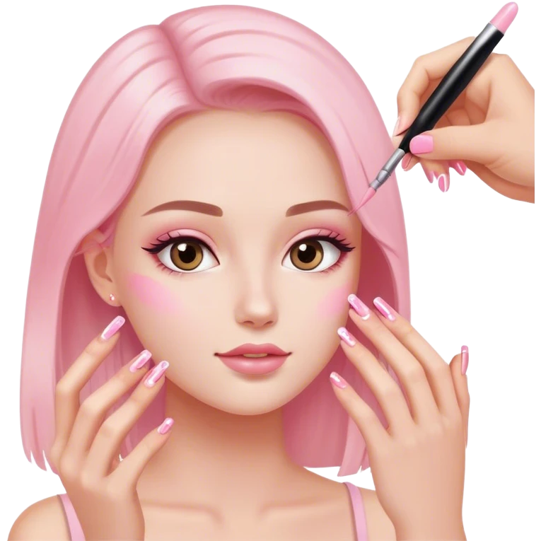 acrylic nails being painted in light pink emoji