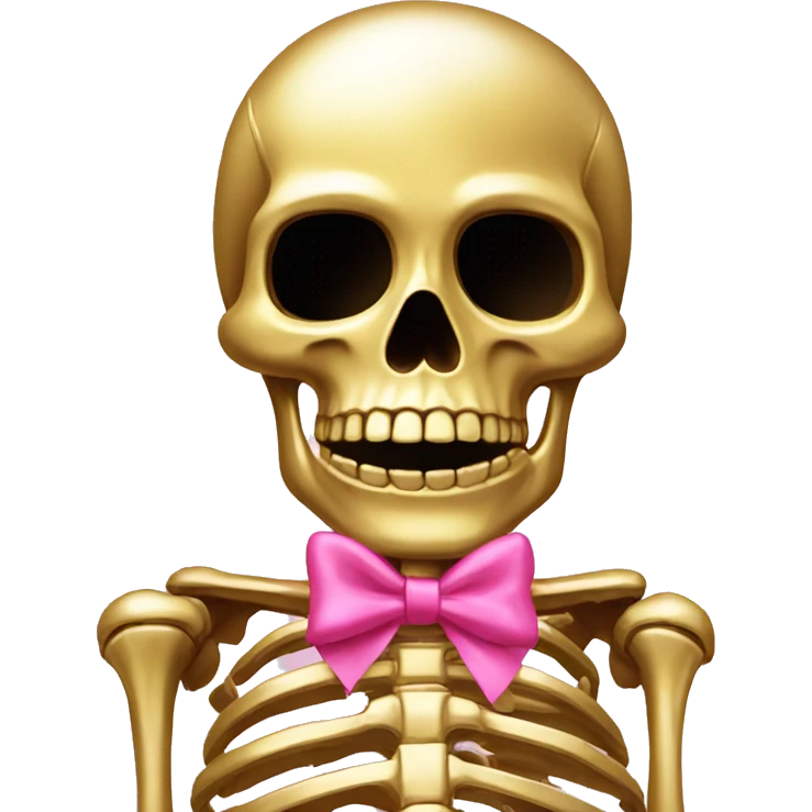 Gold Skeleton with pink bow on the side of its head emoji