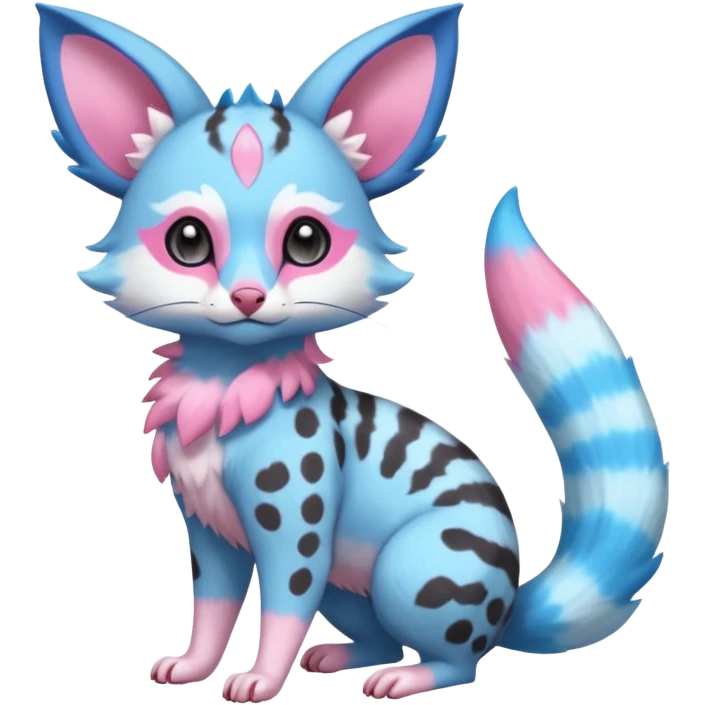 Rare realistic cute adorable epic aesthetic colorful Amaura-Sylveon-Civet-Genet-species-Fakemon-hybrid-creature, with markings, full body emoji