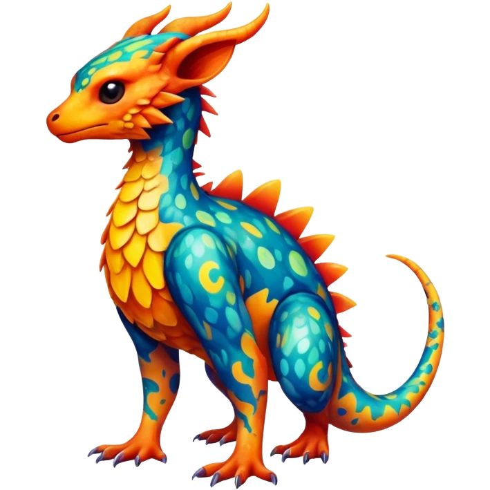 a vibrant colorful edgy vernid-fionbri-creature with splash patterns full body emoji