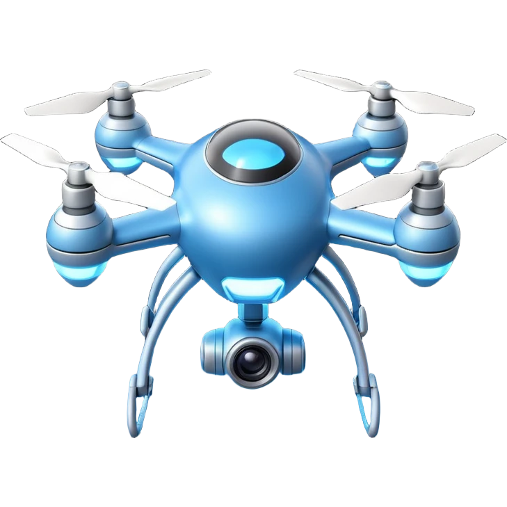 space explorer drone object icon, small futuristic drone with camera lens, glowing blue lights, sci-fi metal body, antenna details, 3D cartoon, mobile game icon style, centered, clean background, soft shadow, no text, no watermark
 
 emoji