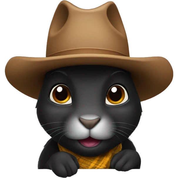 black rabbit with a cowboy hat and ears poking out emoji