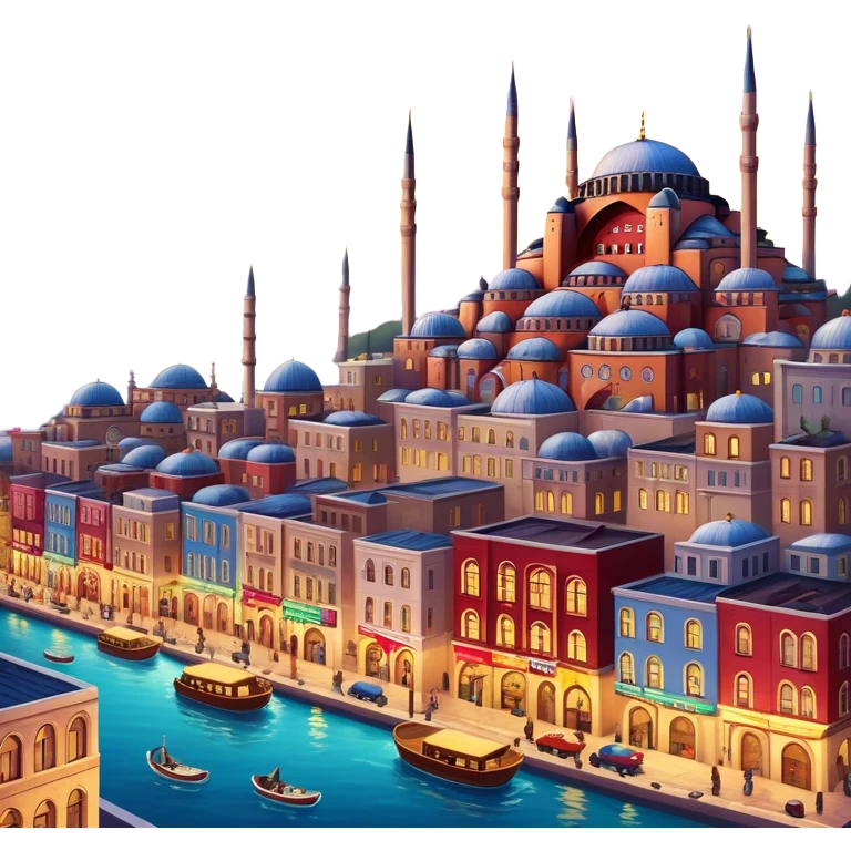 Cinematic Realistic Istanbul Pop Culture Emoji, depicted with a vibrant portrayal of the bustling cityscape rendered with lively textures and energetic, urban lighting. emoji