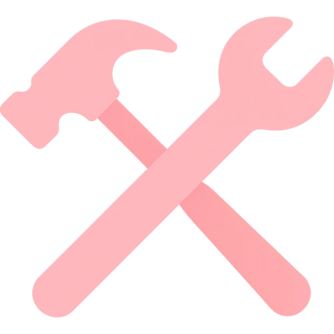 minimal monotone pink crossed hammer and wrench icon, soft and playful, simple clean shapes, slightly rounded, flat style, suitable for Notion workspace emoji