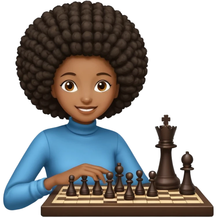 black girl with afro playing chess emoji