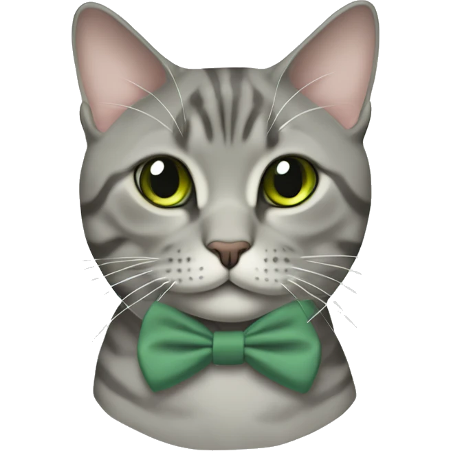 Aesthetic fat grey tabby British short hair full body cat with sage green bow tie emoji