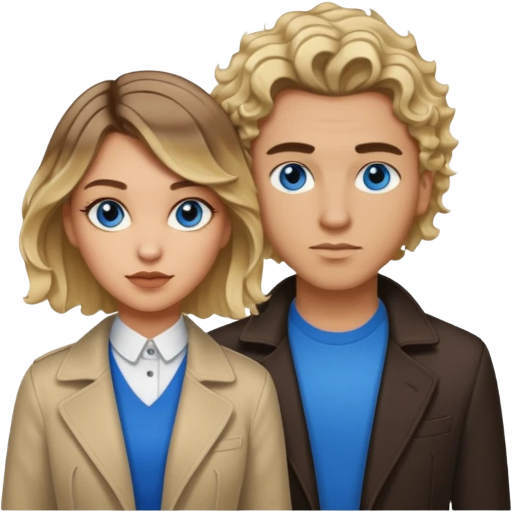 A light skinned gangster couple. She has short straight brown blonde balayage and long curls. He has brown hair and a fade haircut. Both blue eyes emoji